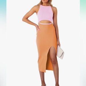 Pink Queen Pink and Orange Midi Cutout Dress Size L